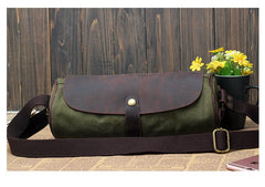 Gray Canvas Leather Mens Green Barrel Postman Bag Bucket Messenger Bag Side Bag For Men
