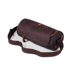 Gray Canvas Leather Mens Green Barrel Postman Bag Bucket Messenger Bag Side Bag For Men