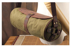 Gray Canvas Leather Mens Green Barrel Postman Bag Bucket Messenger Bag Side Bag For Men