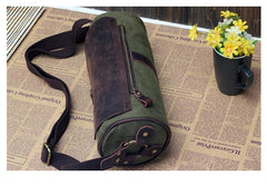 Gray Canvas Leather Mens Green Barrel Postman Bag Bucket Messenger Bag Side Bag For Men