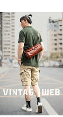 Brown Leather Mens Casual Bucket Shoulder Bag Barrel Messenger Bags Postman Bag For Men