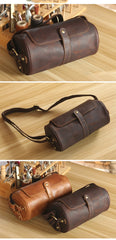 Brown Leather Mens Casual Bucket Shoulder Bag Barrel Messenger Bags Postman Bag For Men
