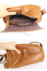 Brown Leather Mens Casual Bucket Shoulder Bag Barrel Messenger Bags Postman Bag For Men