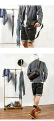 Brown Leather Mens Casual Bucket Shoulder Bag Barrel Messenger Bags Postman Bag For Men