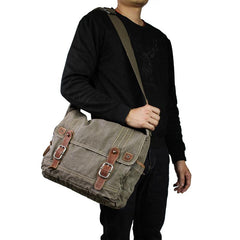 Cool Canvas Black Mens 13 inches Messenger Bag Side Bag Green Postman Bag Courier Bag For Men