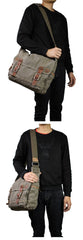 Cool Canvas Black Mens 13 inches Messenger Bag Side Bag Green Postman Bag Courier Bag For Men