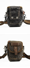 Canvas Black Mens Mini Side Messenger Bag Canvas Belt Pouch Waist Bag For Men