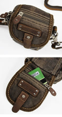 Canvas Black Mens Mini Side Messenger Bag Canvas Belt Pouch Waist Bag For Men