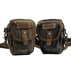 Canvas Black Mens Mini Side Messenger Bag Canvas Belt Pouch Waist Bag For Men
