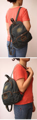 Vintage Denim Backpack School Backpack Womens Blue Denim School Rucksack For Women