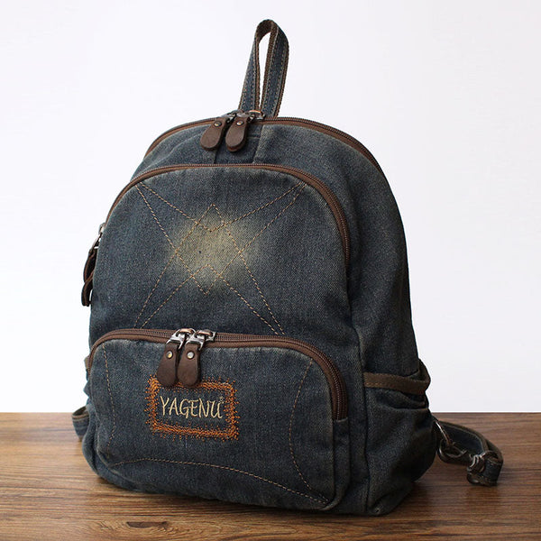 Denim Blue Backpack School Backpack Womens Blue - Back View