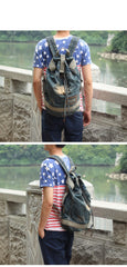 Denim Blue Mens Womens Large Barrel Backpack Laptop Backpack Bucket Jean Travel Backpacks For Men