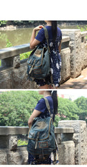 Fashion Denim Blue Mens Womens Backpack School Backpack Blue Jean Travel Backpacks For Men