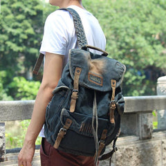 Denim Blue Mens Large Backpack School Backpack Blue Laptop Backpack For Men