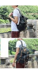 Denim Blue Mens Large Backpack School Backpack Blue Laptop Backpack For Men