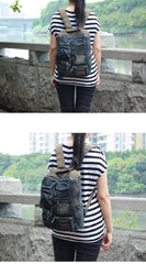 Denim Blue Mens 14 inches Backpack School Backpack Blue Jean Travel Backpack For Men - EverHandmade