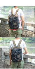 Denim Blue Mens 14 inches Backpack School Backpack Blue Jean Travel Backpack For Men - EverHandmade