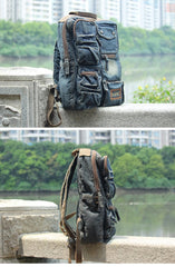 Denim Blue Mens 14 inches Backpack School Backpack Blue Jean Travel Backpack For Men - EverHandmade