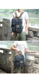 Denim Blue Mens 14 inches Backpack School Backpack Blue Jean Travel Backpack For Men - EverHandmade