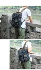 Denim Blue Mens 14 inches Backpack School Backpack Blue Jean Travel Backpack For Men - EverHandmade