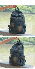 Denim Blue Mens 15 inches Backpack Laptop Backpack Jean Travel Backpacks For Men