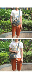 Denim Blue Mens Casual Small Messenger Bag Jean Postman Bag Courier Bag For Men