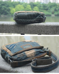 Denim Blue Mens Casual Small Messenger Bag Jean Postman Bag Courier Bag For Men