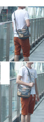 Denim Blue Mens Casual Small Messenger Bag Jean Postman Bag Courier Bag For Men