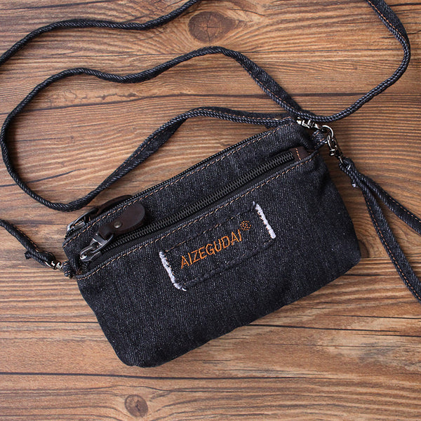 Denim Black Womens Phone Shoulder Bag Mini - Back View
