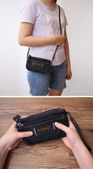 Denim Blue Womens Phone Shoulder Bag Mini Denim Crossbody Bag Clutch Wirstlet Purse