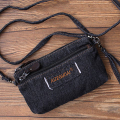 Denim Black Womens Phone Shoulder Bag Mini Denim Crossbody Bag Clutch Wirstlet Purse