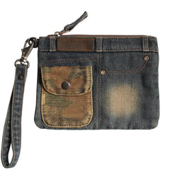 Cool Denim Blue Mens Envelope Bag Clutch Jean Wristlet Bag Hand Bag For Men