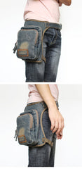 Denim Jean Mens Waist Bag DropLeg Pouch Bag Blue Hip Bag Fanny Pack For Men