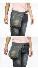 Denim Jean Mens Waist Bag DropLeg Pouch Bag Blue Hip Bag Fanny Pack For Men