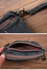 Black Denim Womens Mini Shoulder Bags Keys Coin Wallet Crossbody Bag Denim Wirstlet Purse