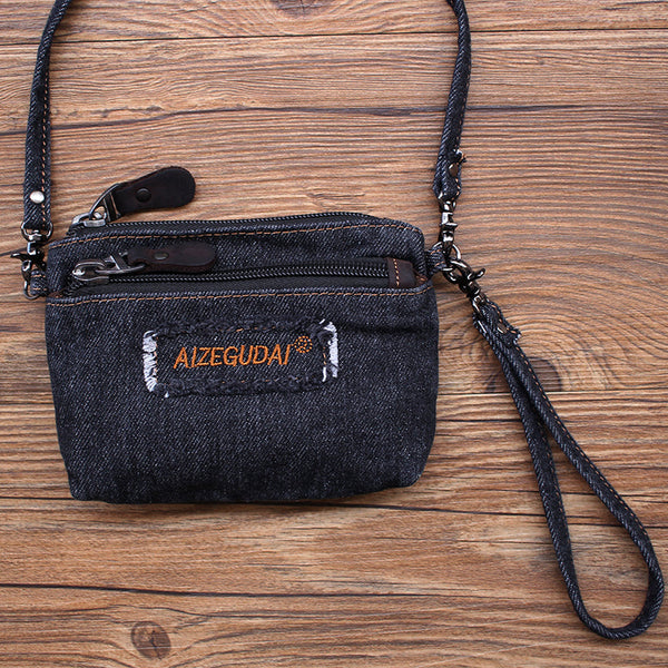 Black Denim Womens Mini Shoulder Bags Keys - Back View