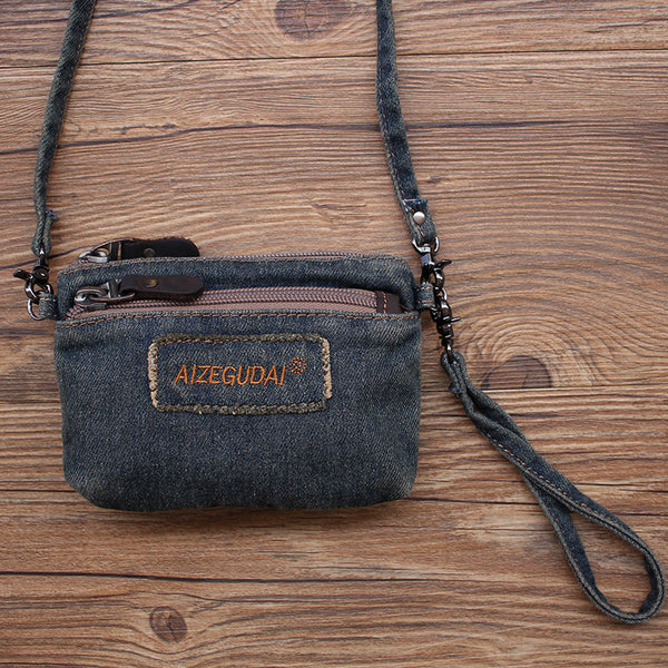 Blue Denim Womens Mini Shoulder Bags Keys - Back View