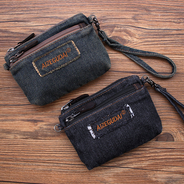 Denim Womens Mini Shoulder Bags Keys Coin - Back View