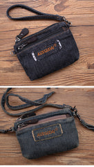 Black Denim Womens Mini Shoulder Bags Keys Coin Wallet Crossbody Bag Denim Wirstlet Purse