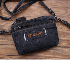 Black Denim Womens Mini Shoulder Bags Keys Coin Wallet Crossbody Bag Denim Wirstlet Purse