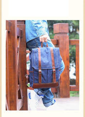 Denim Blue Waxed Canvas Mens Large 14'' Laptop Backpack College Backpack Hiking Backpack for Men