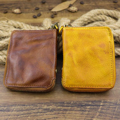Brown Men Leather Zip Billfold Small Chain Wallet with Coin Pocket Biker Bifold Chain Wallet for Men