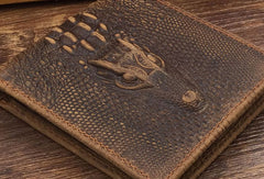 Dragon Genuine Leather Mens Wallet  Alligator Pattern Cool billfold Slim Bifold Wallet Card Wallet Purse for Mens