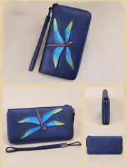 Dragonfly Coffee Leather Wristlet Wallets Womens Zip Around Wallet Ladies Zipper Clutch Wallets for Women