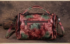 Hand-Dyed Vintage Womens Leather Handbags Brown Side Bag Red SHoulder Bag Purse for Ladies