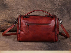 Hand-Dyed Vintage Womens Leather Handbags Brown Side Bag Red SHoulder Bag Purse for Ladies