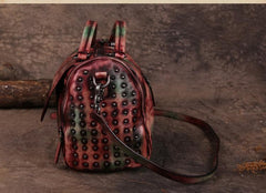 Hand-Dyed Vintage Womens Leather Handbags Brown Side Bag Red SHoulder Bag Purse for Ladies
