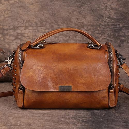 Vintage Womens Leather Handbags Brown Side Bag Red SHoulder Bag Purse for Ladies