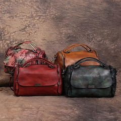 Vintage Womens Leather Handbags Red Side Bag Brown SHoulder Bag Purse for Ladies
