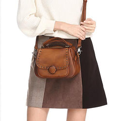 Purple Vintage Womens Leather Rivet Handbag Side Bag Brown Satchel Bag Purse for Ladies